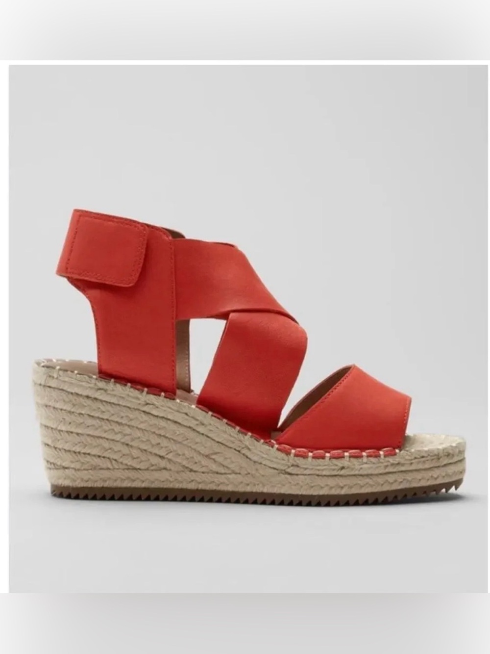 Eileen Fisher Red-Orange Perforated Espadrille Wedge Sandals